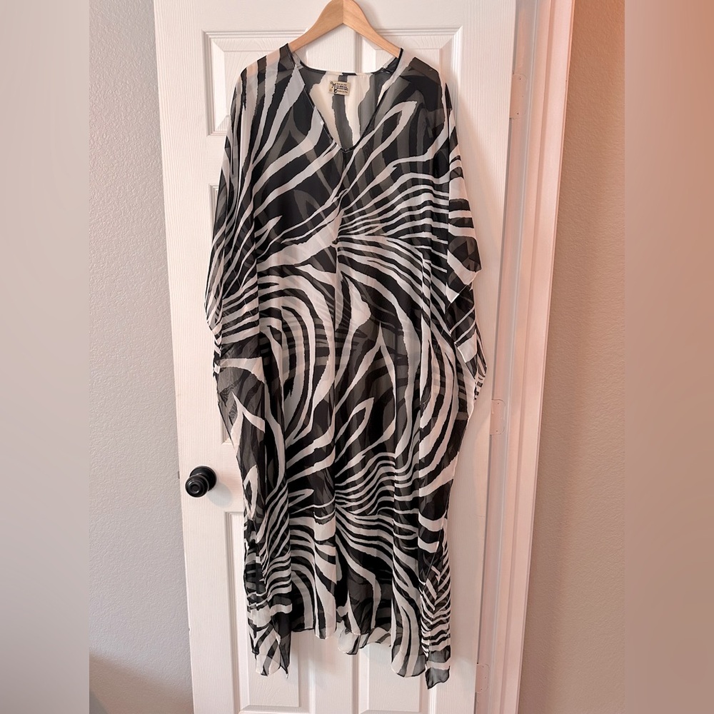 Show me your Mumu Zebra Print Sheer Kaftan Maxi Dress
